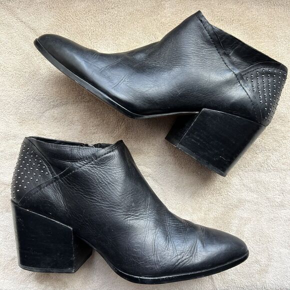 1.State Jelin Black Leather Ankle Studded Boots Block Heel Pointed Toe Women’s 9 - Picture 3 of 16